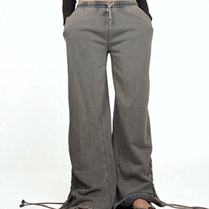 Khaki low rise lace up baggy pants (S/M)