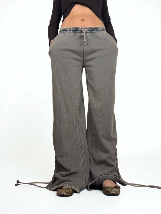 Khaki low rise lace up baggy pants (S/M)