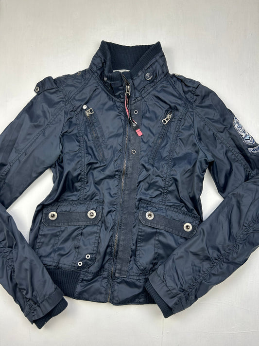 Navy zip up spring biker jacket (S)