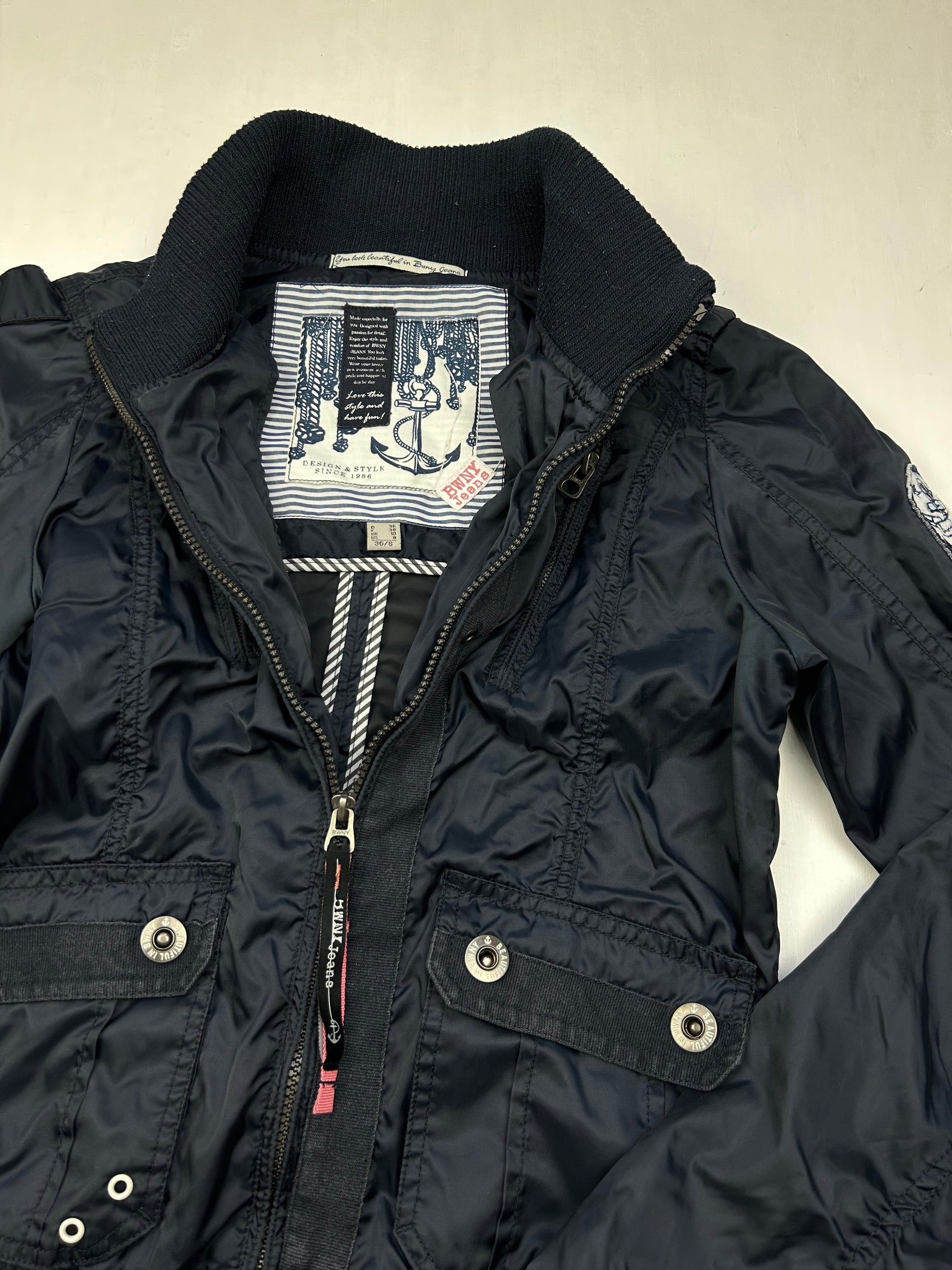 Navy zip up spring biker jacket (S)
