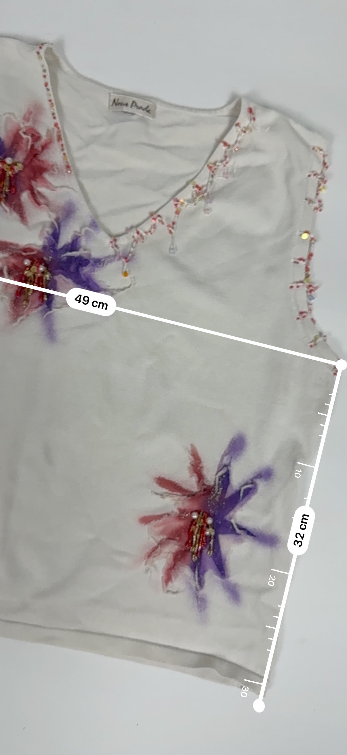 White floral pearls tank top (XL)