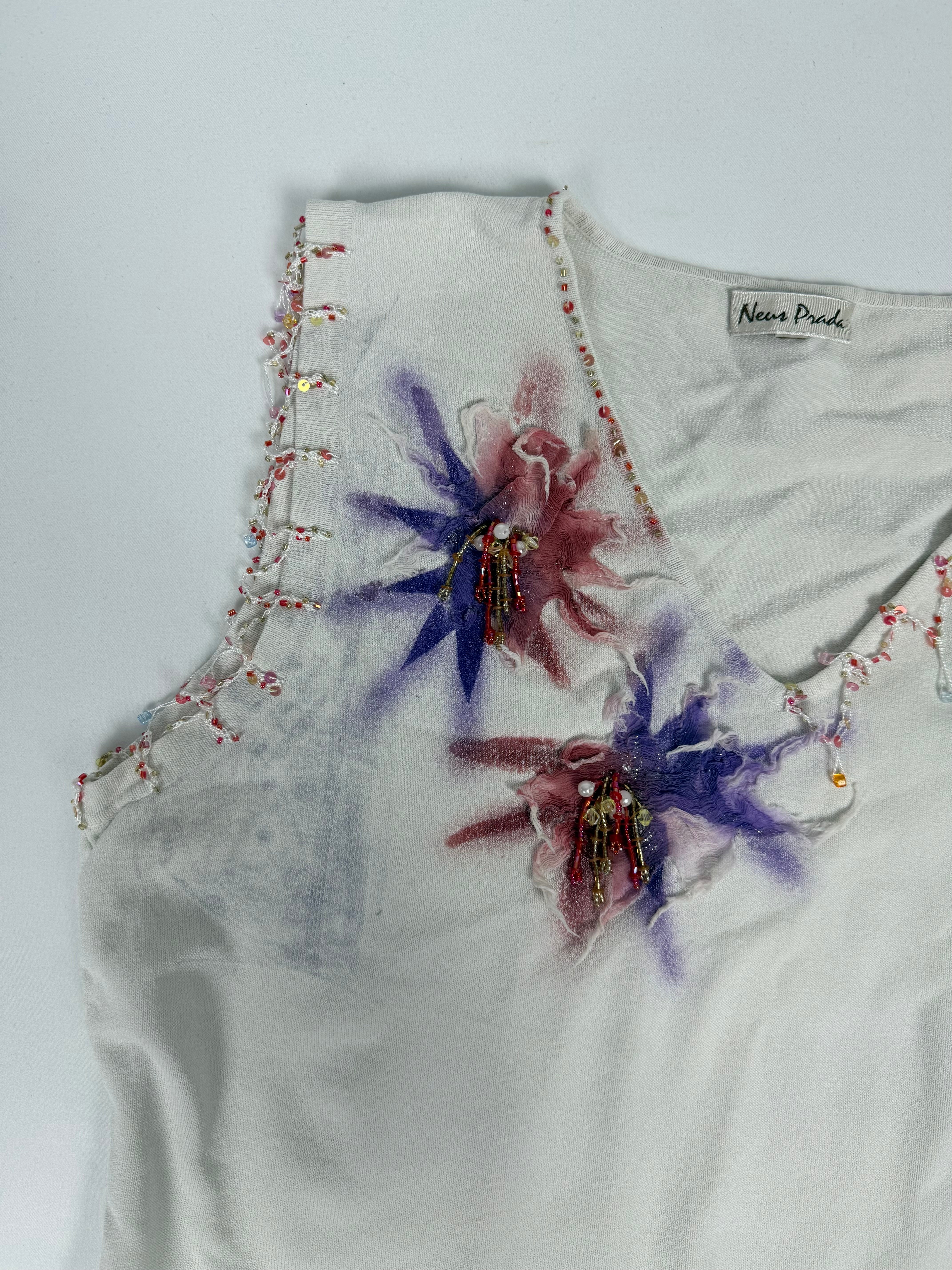 White floral pearls tank top (XL)