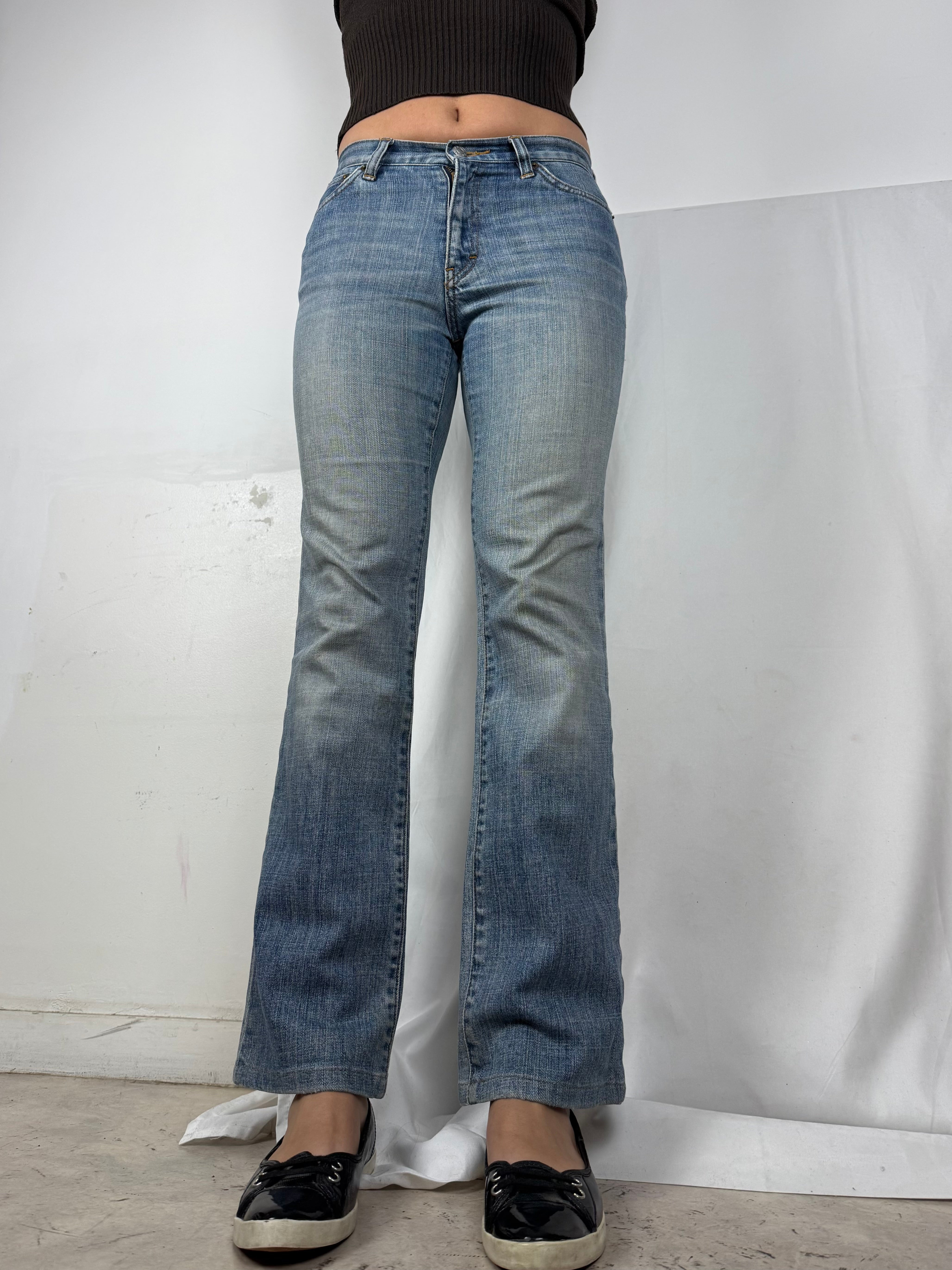 Blue denim cotton mid rise  pants (S)