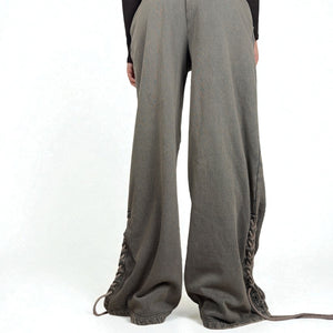 Khaki low rise lace up baggy pants (S/M)