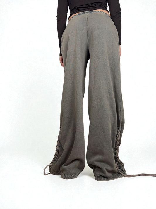 Khaki low rise lace up baggy pants (S/M)