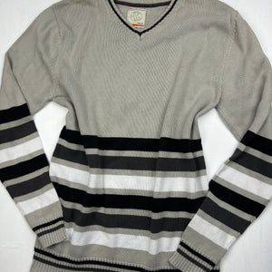 Beige V neck striped  jumper (L)