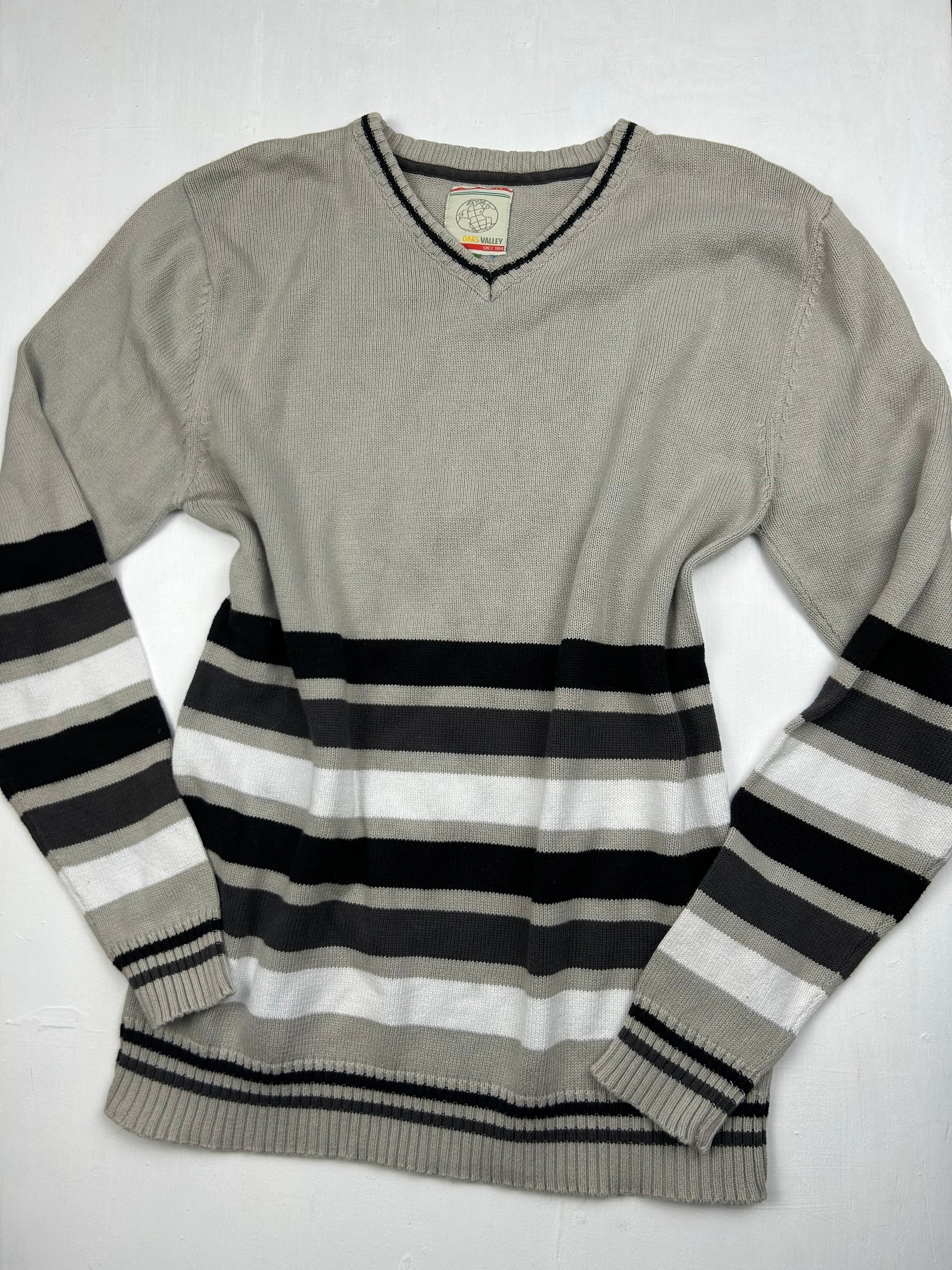 Beige V neck striped  jumper (L)