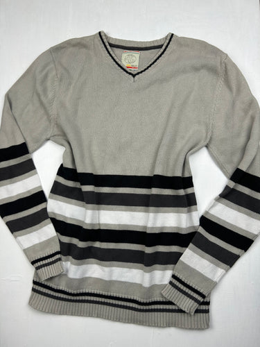 Beige V neck striped  jumper (L)