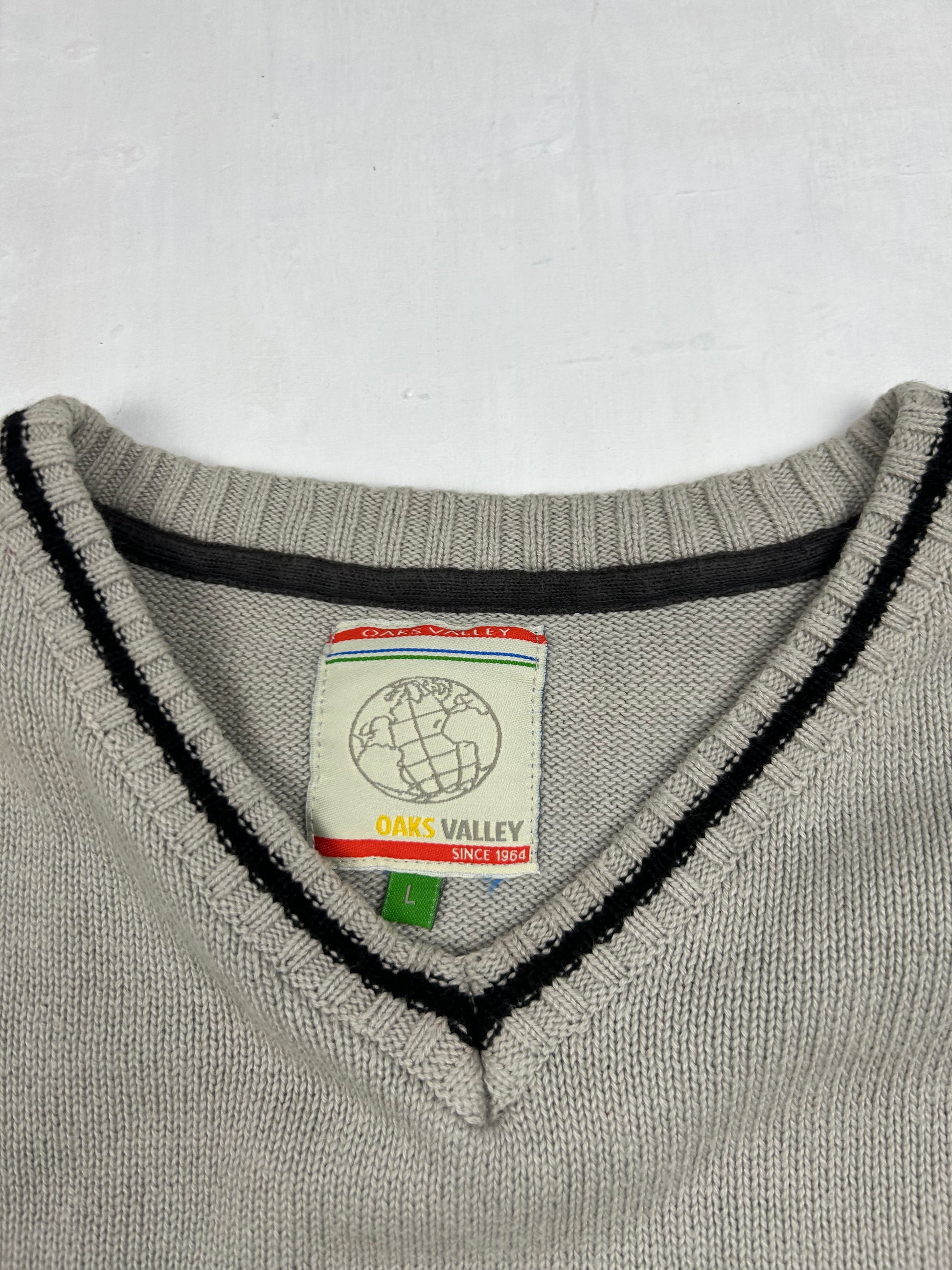 Beige V neck striped  jumper (L)