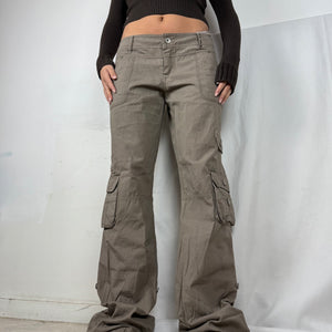 Khaki cotton  low rise cargo baggy pants (XL)