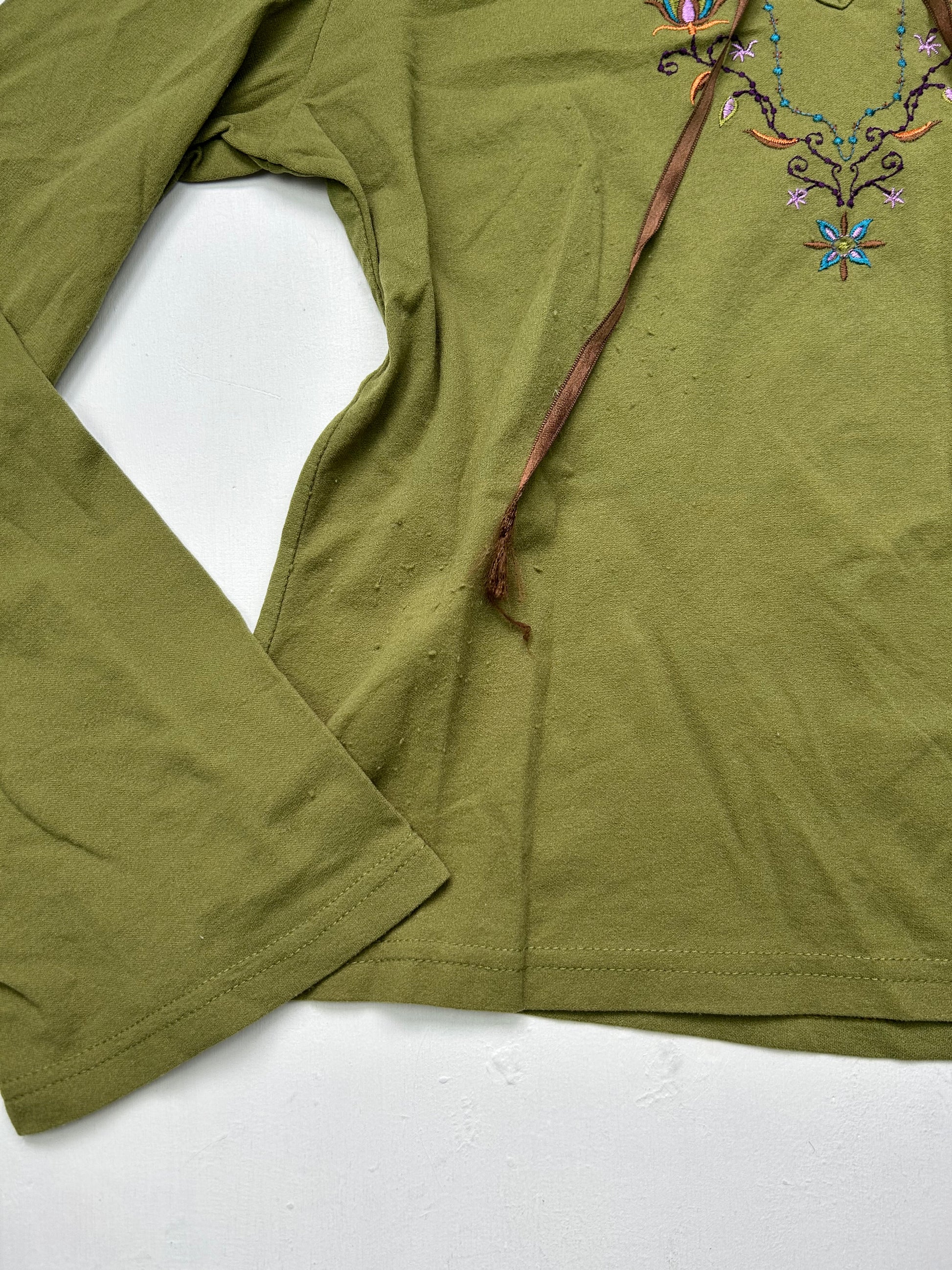 Khaki embroidered stretchy long sleeves top (S)