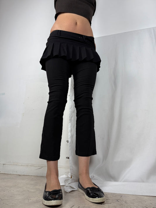 Black stretchy low rise 2 in 1 mini skirt flare pants (XXS/XS)