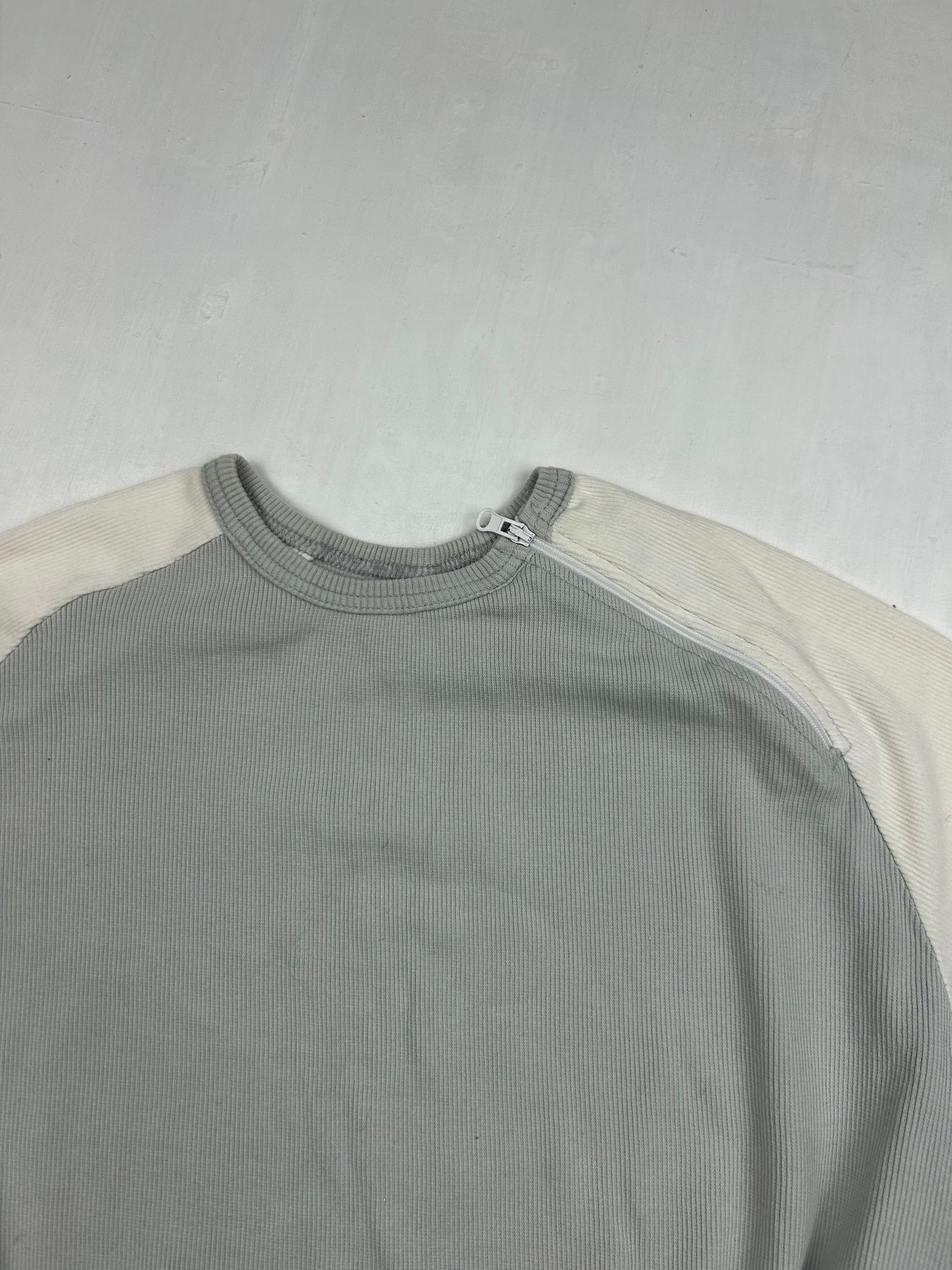 Grey bicolor zip up ribbed tee (L)