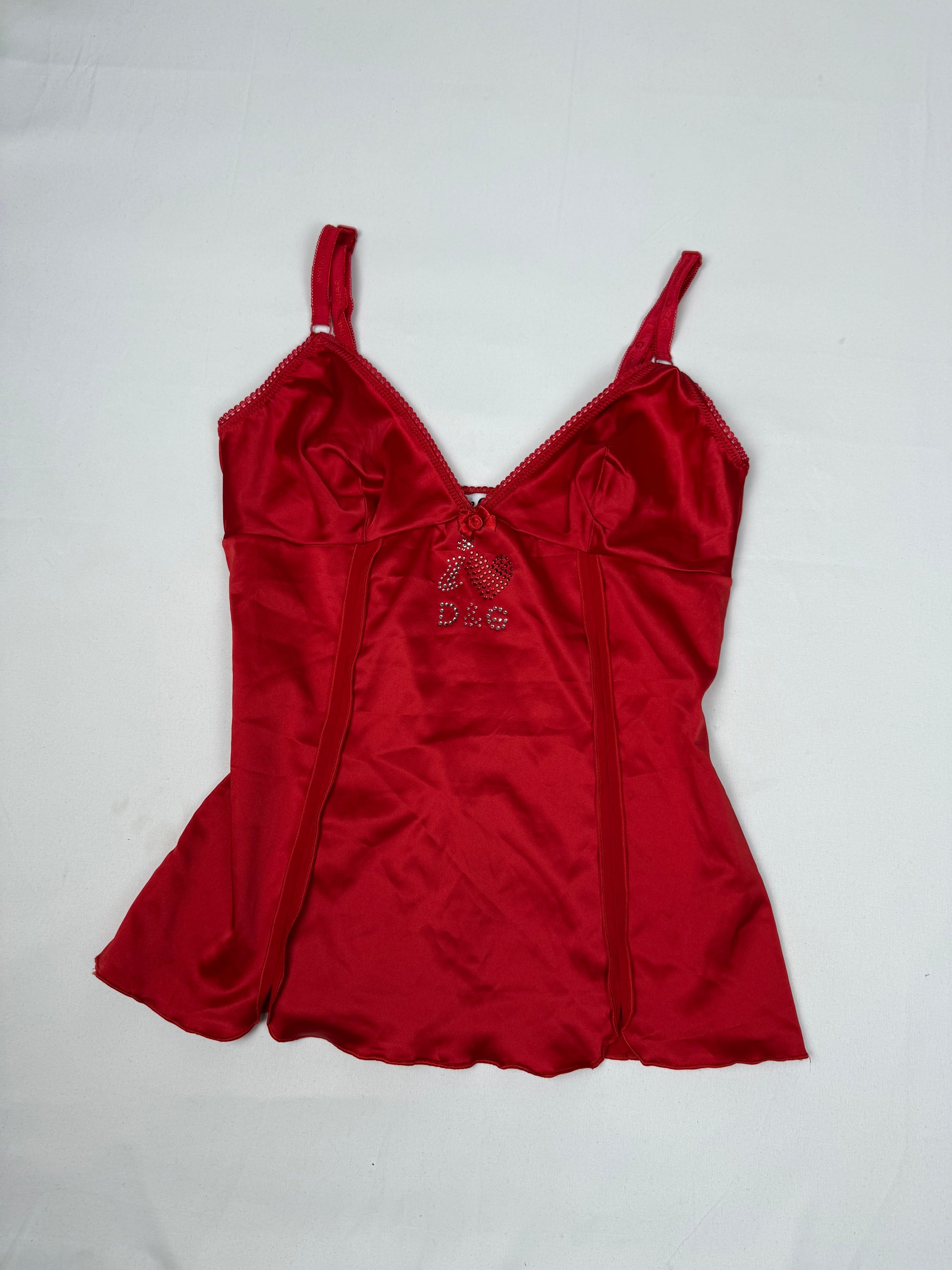 Red silky rhinestones logo top (L)