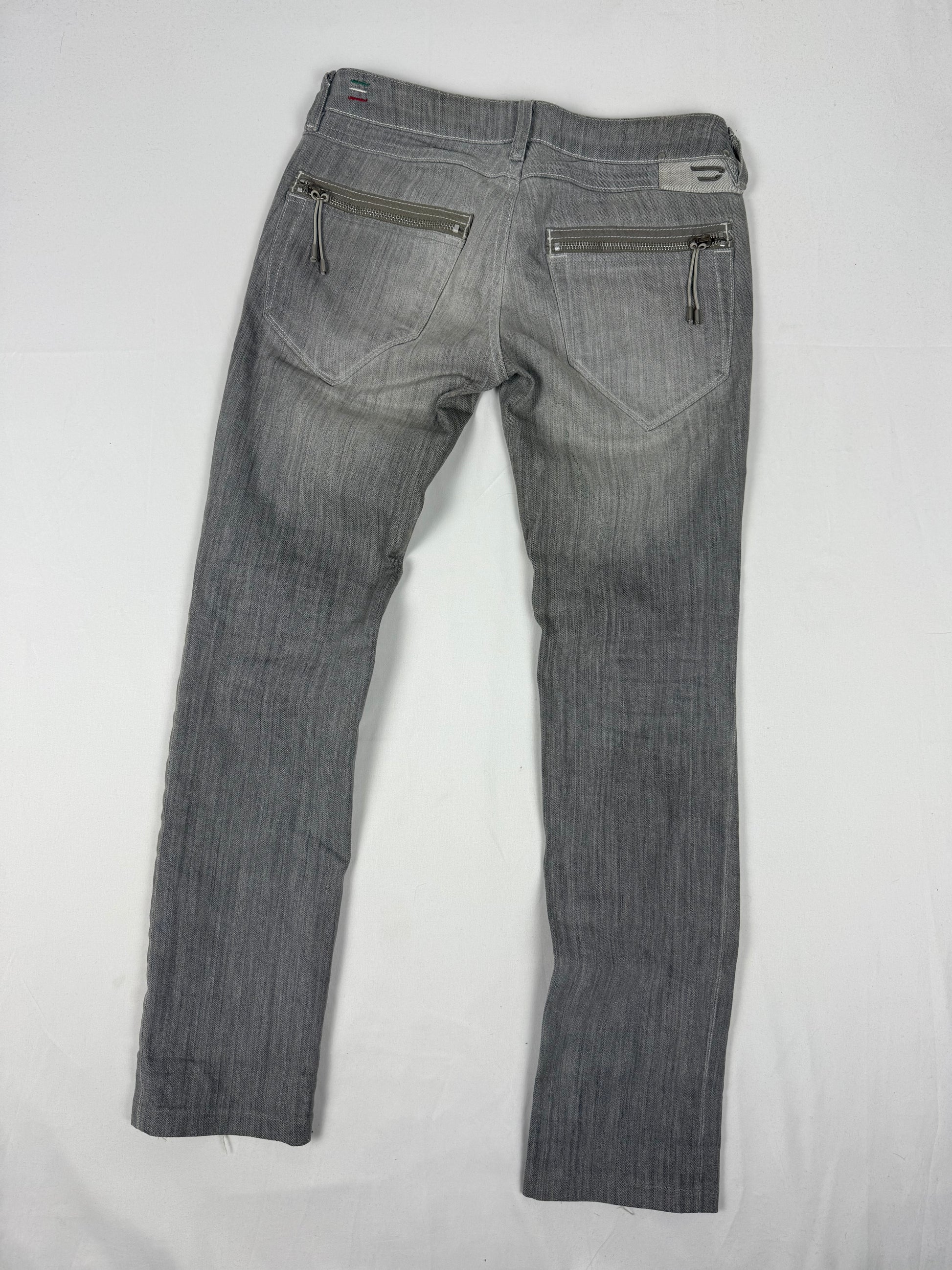 Grey denim low rise skinny pants (XS)