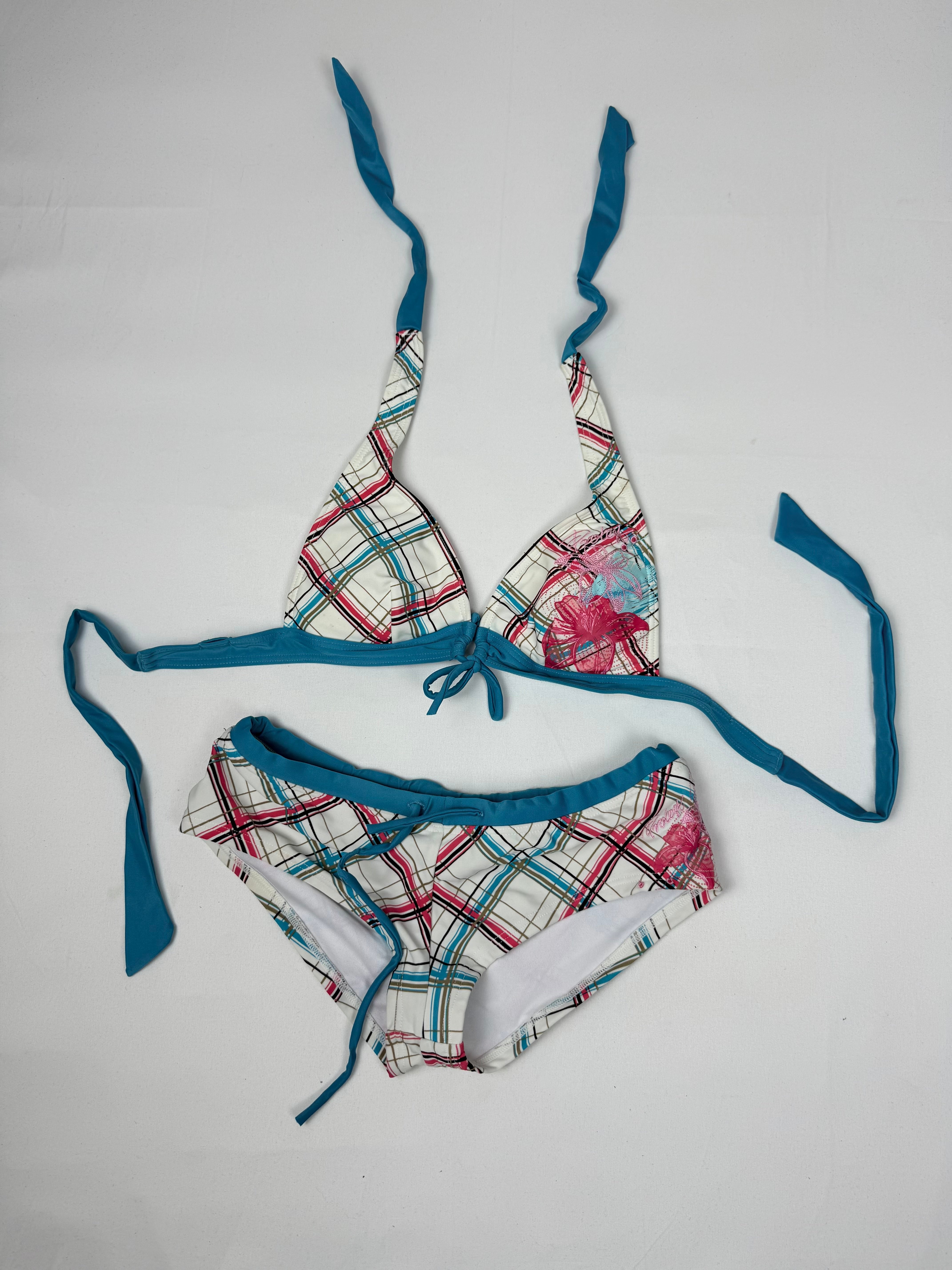 Multicolor check print low rise bikini set (S/M)