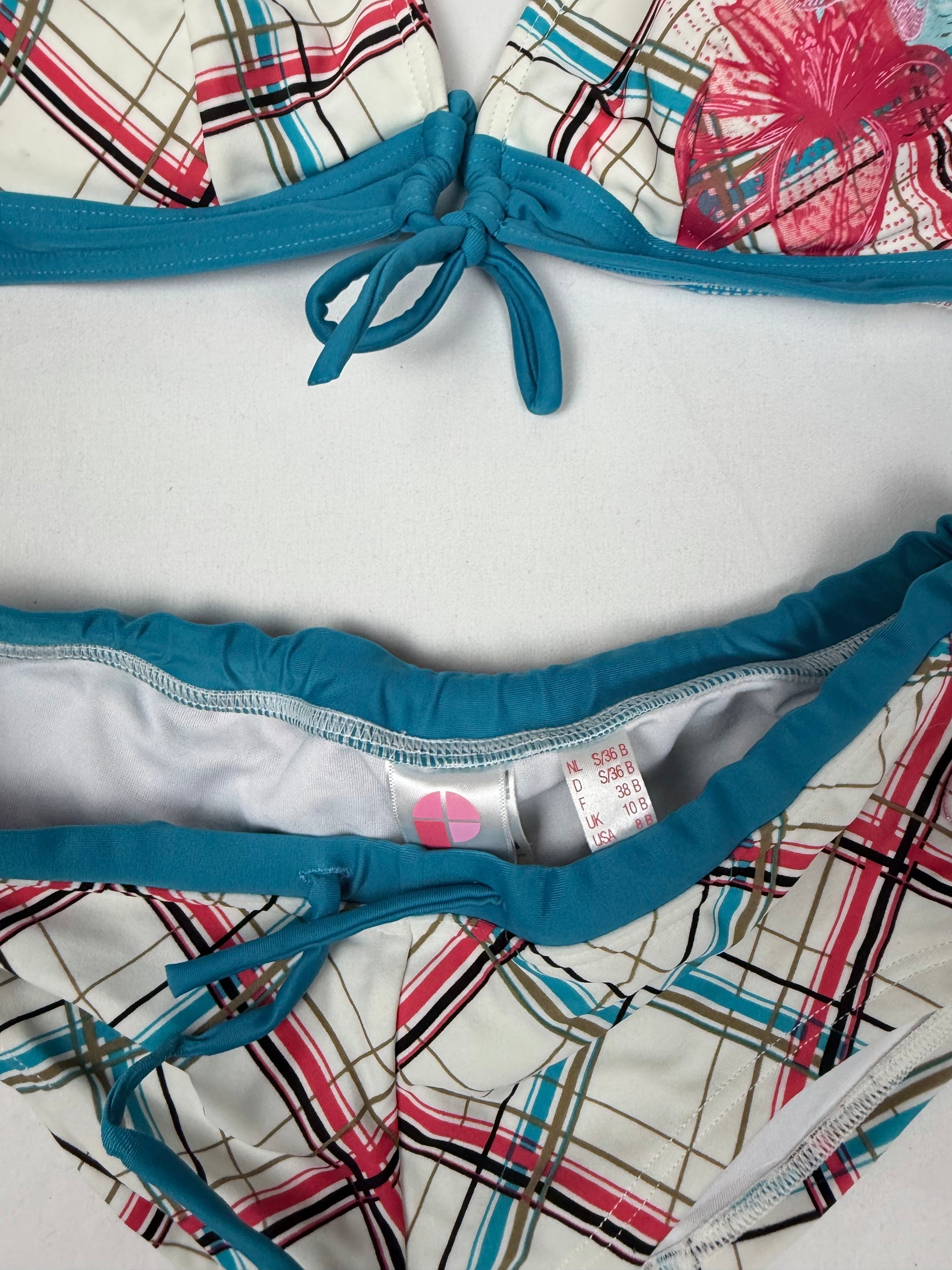 Multicolor check print low rise bikini set (S/M)