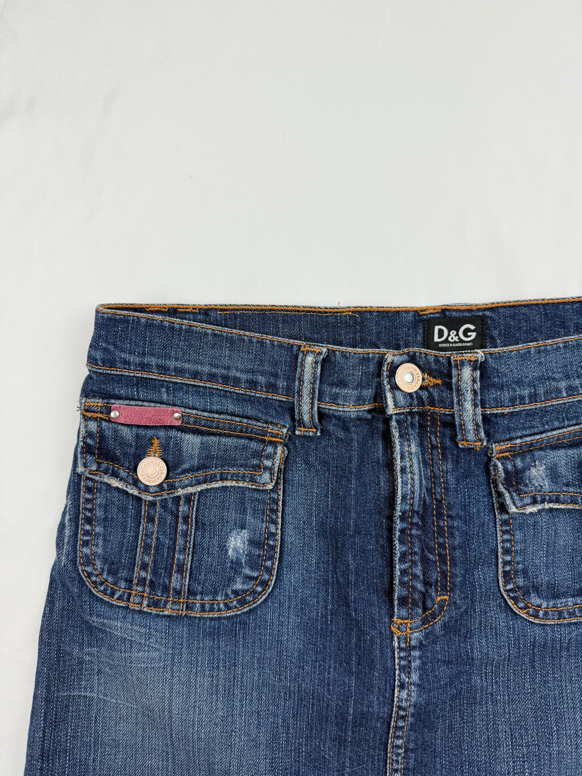 Blue denim low rise mini skirt (S)