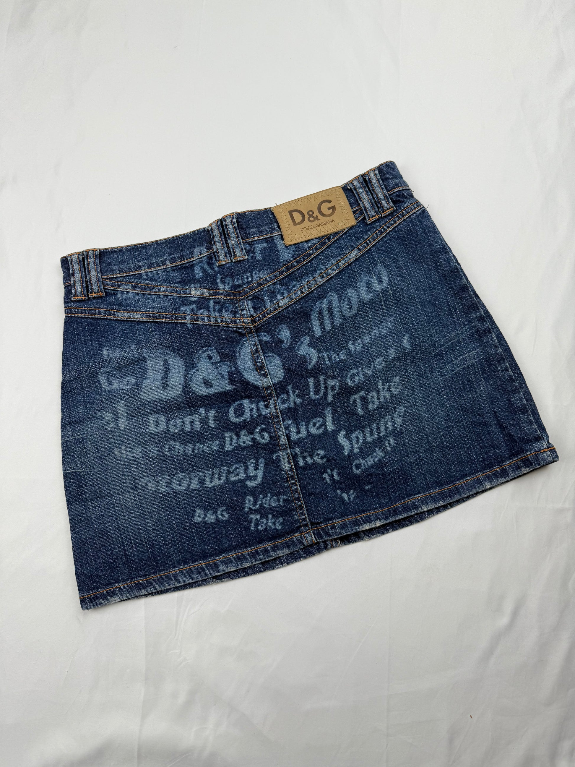 Blue denim low rise mini skirt (S)