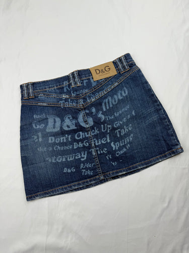 Blue denim low rise mini skirt (S)