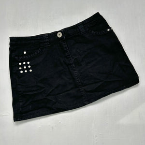 Black denim low rise mini skirt (M)