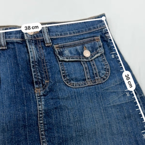 Blue denim low rise mini skirt (S)