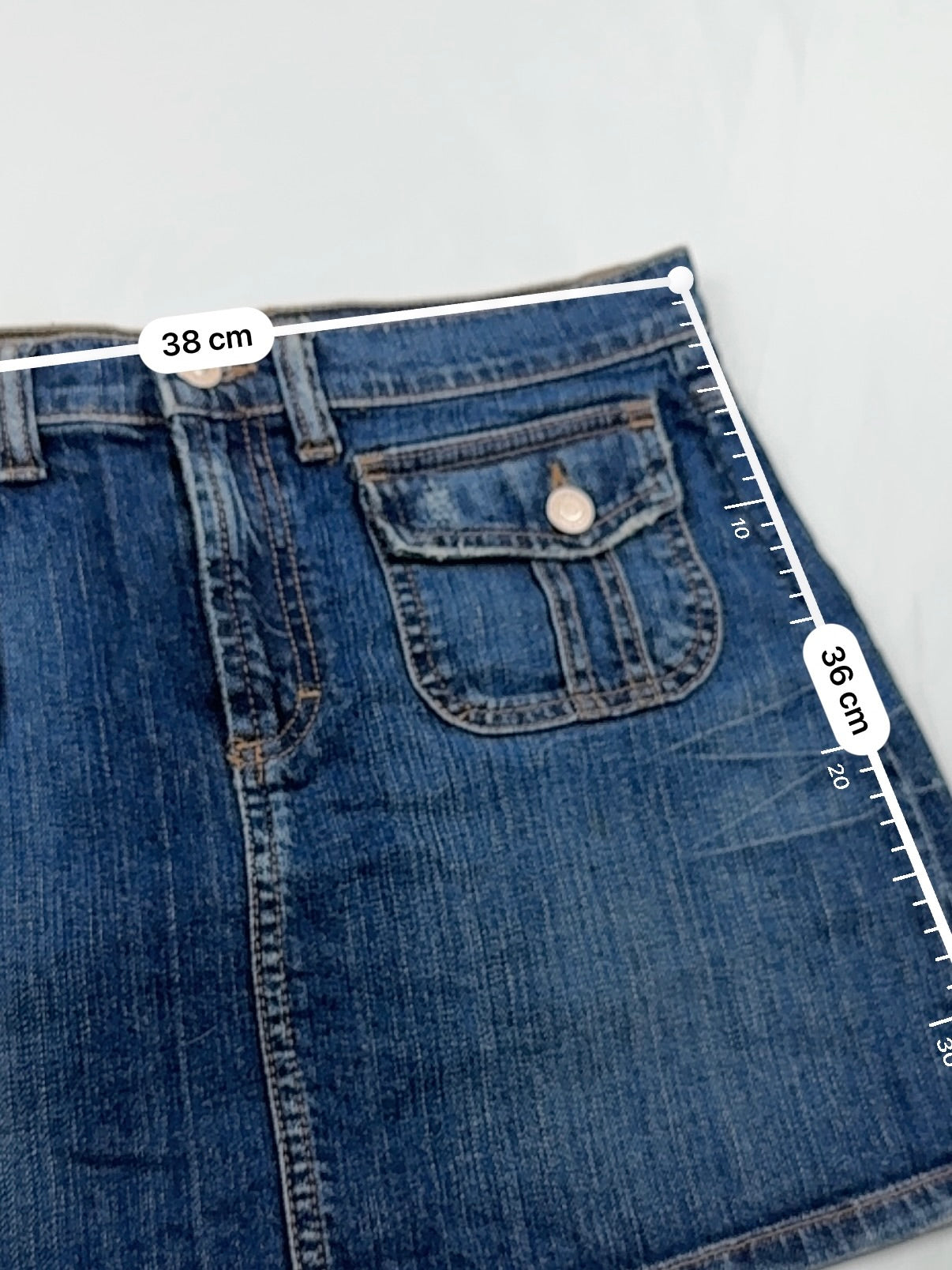 Blue denim low rise mini skirt (S)