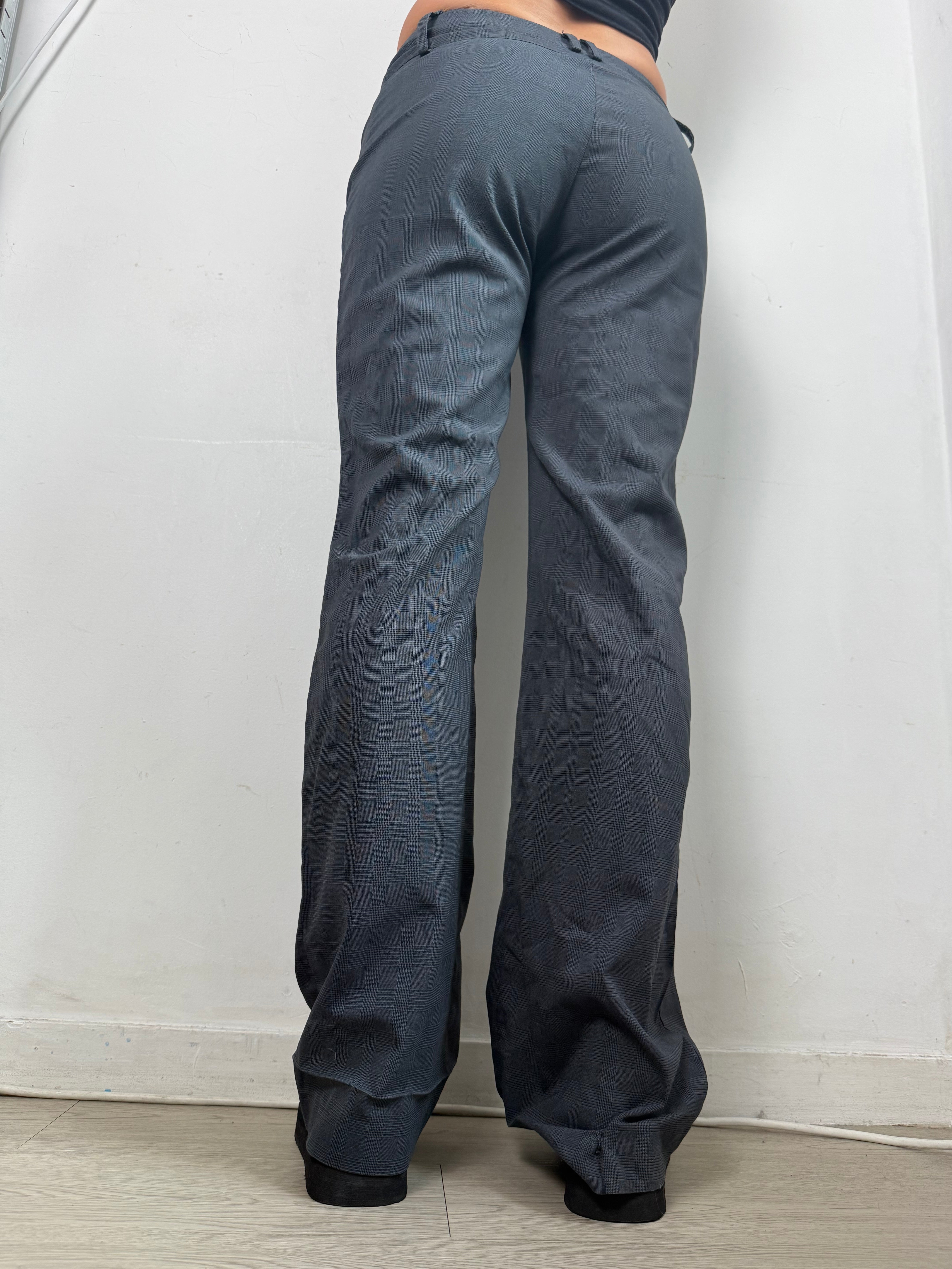 Grey check print office pants (M)