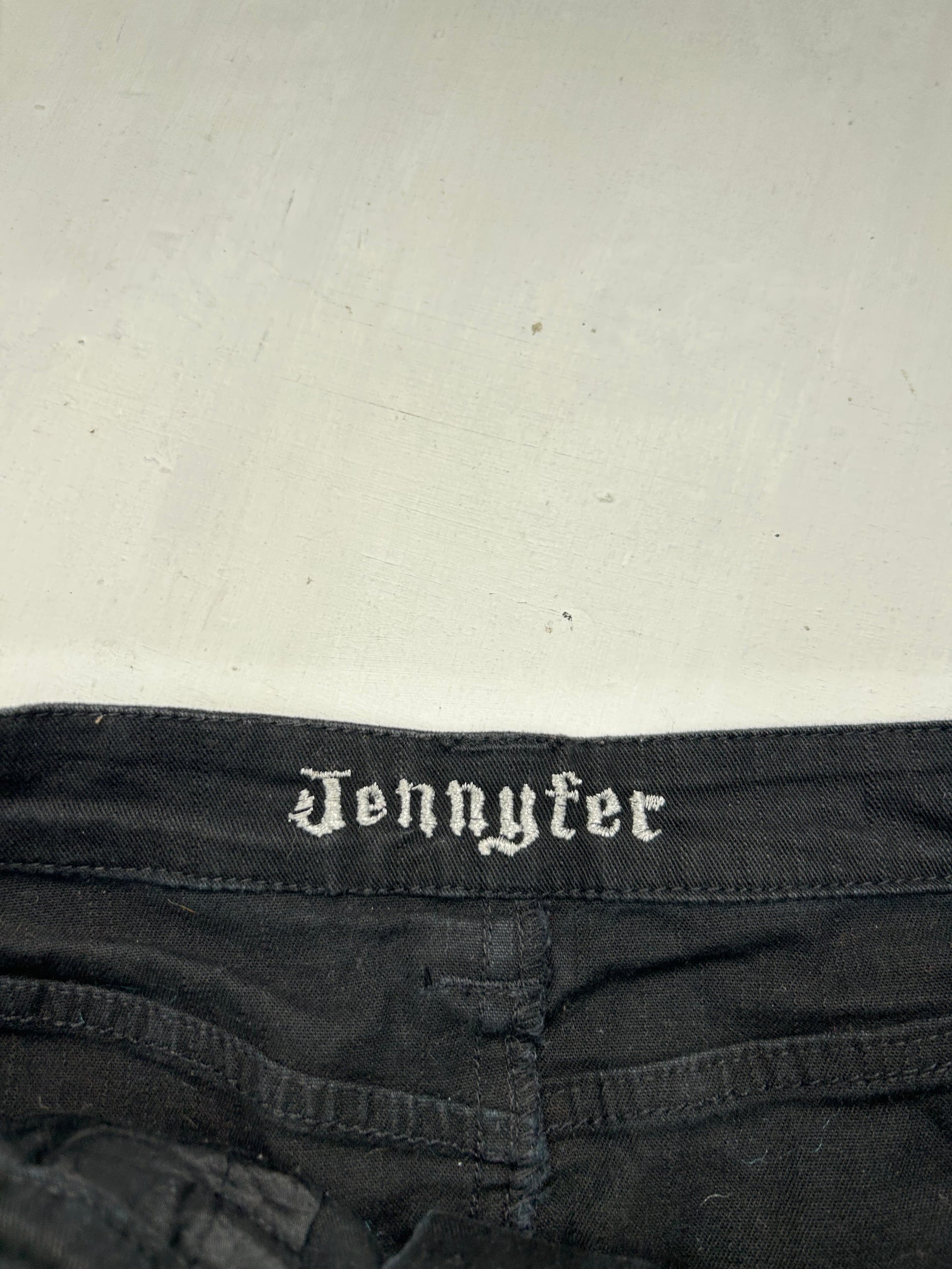 Black denim low rise mini skirt (M)