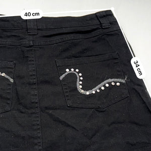 Black denim low rise mini skirt (M)