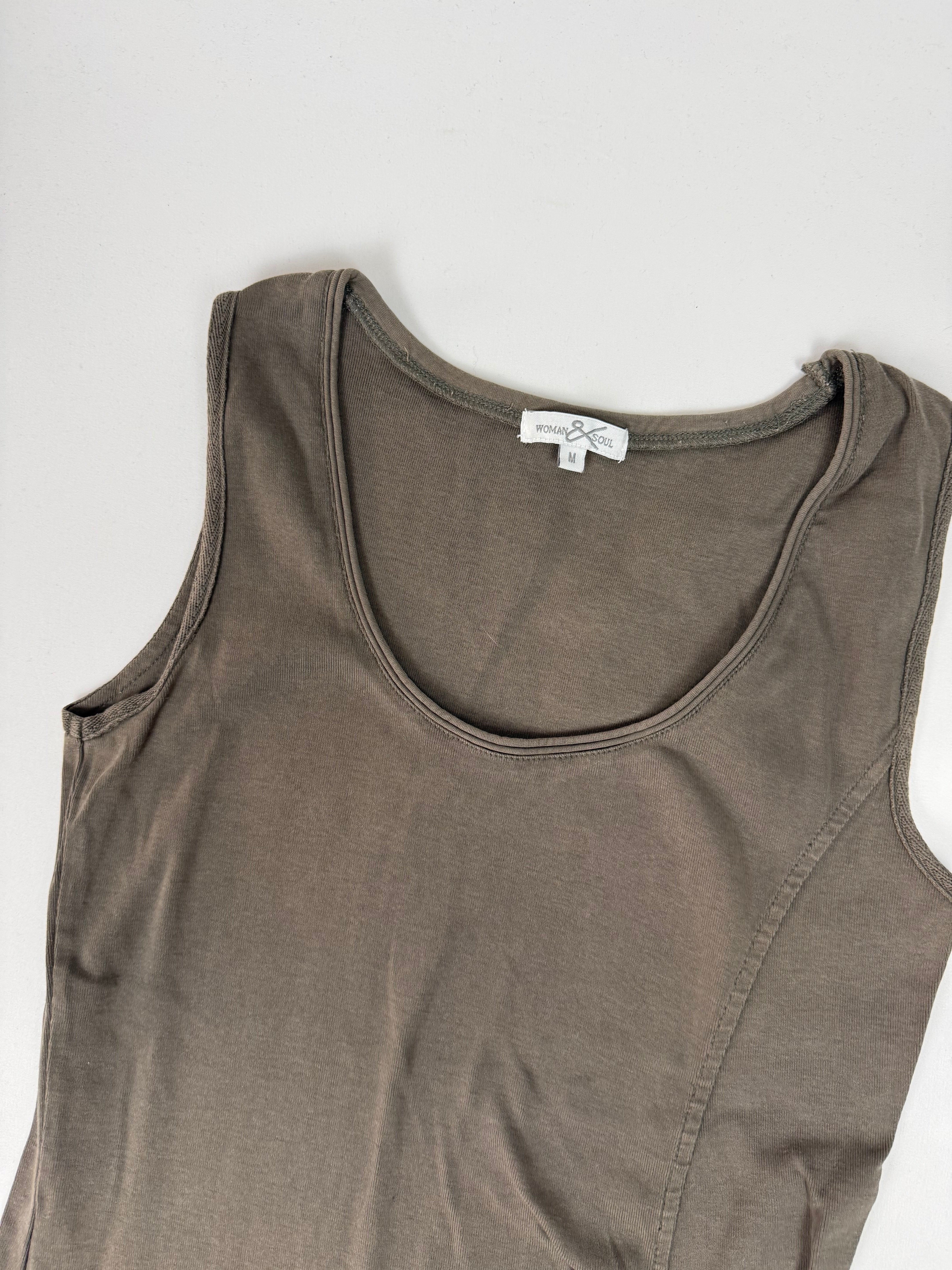 Khaki cotton tie up top (M)