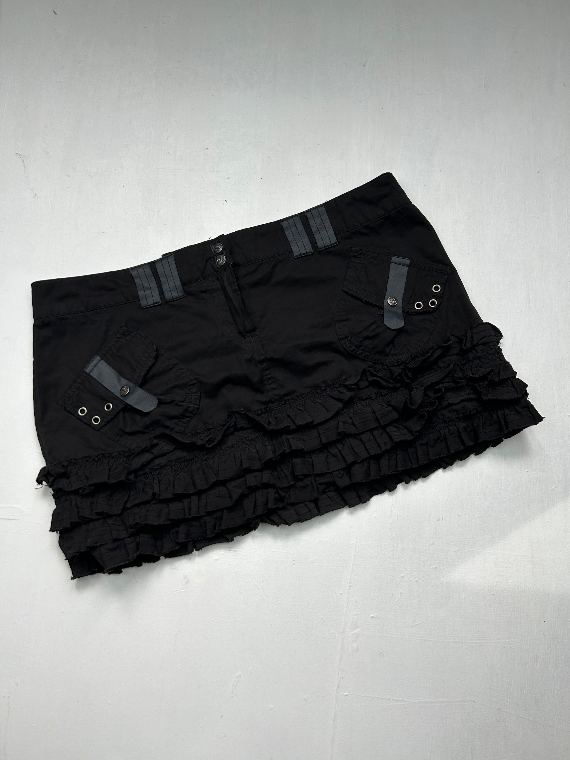 Black cotton pleated low rise mini skirt (M/L)