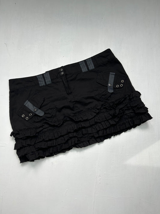 Black cotton pleated low rise mini skirt (M/L)
