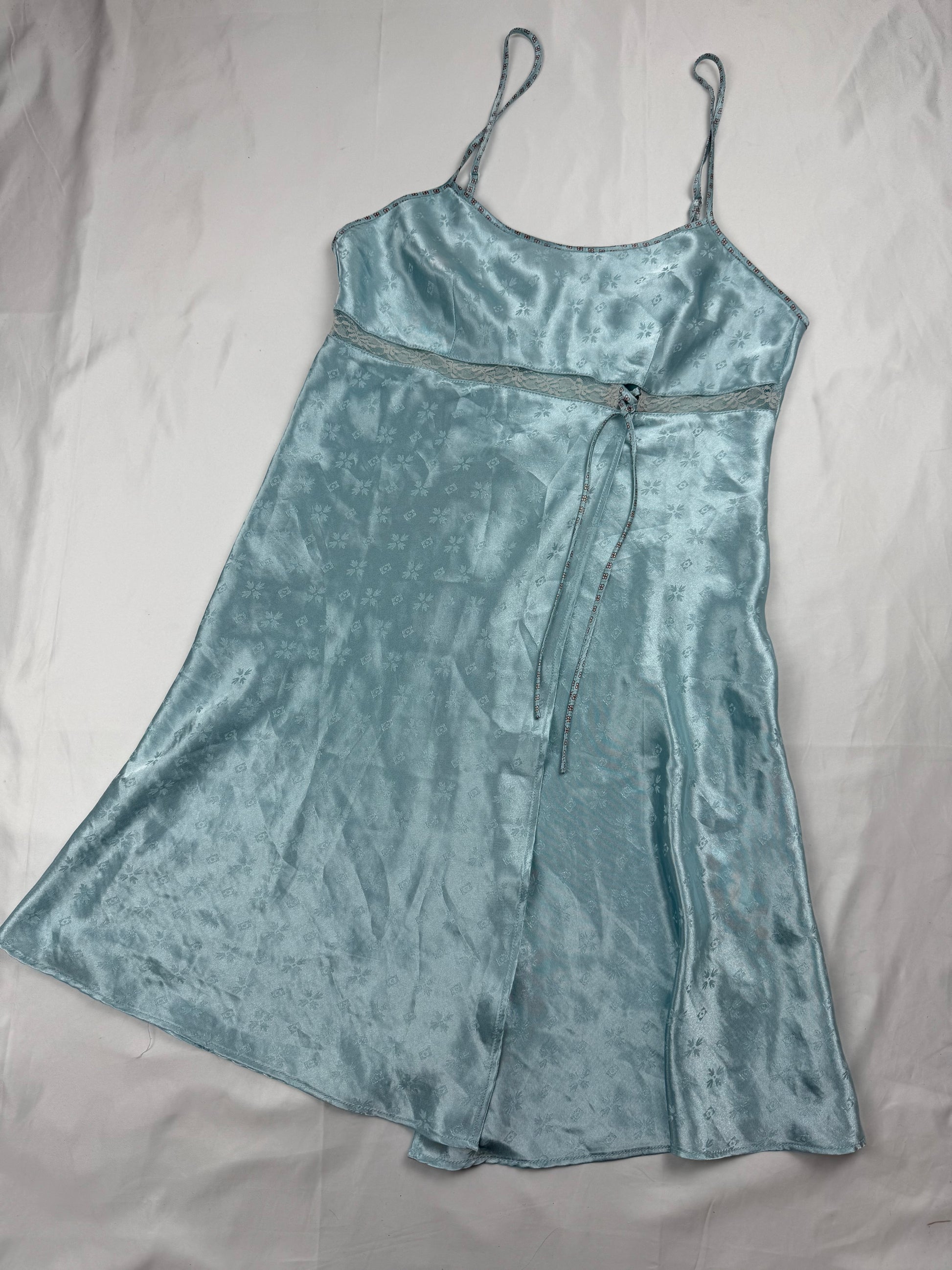Baby blue floral silky babydoll dress (M)