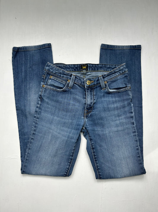 Blue denim low rise bootcut pants (XS)