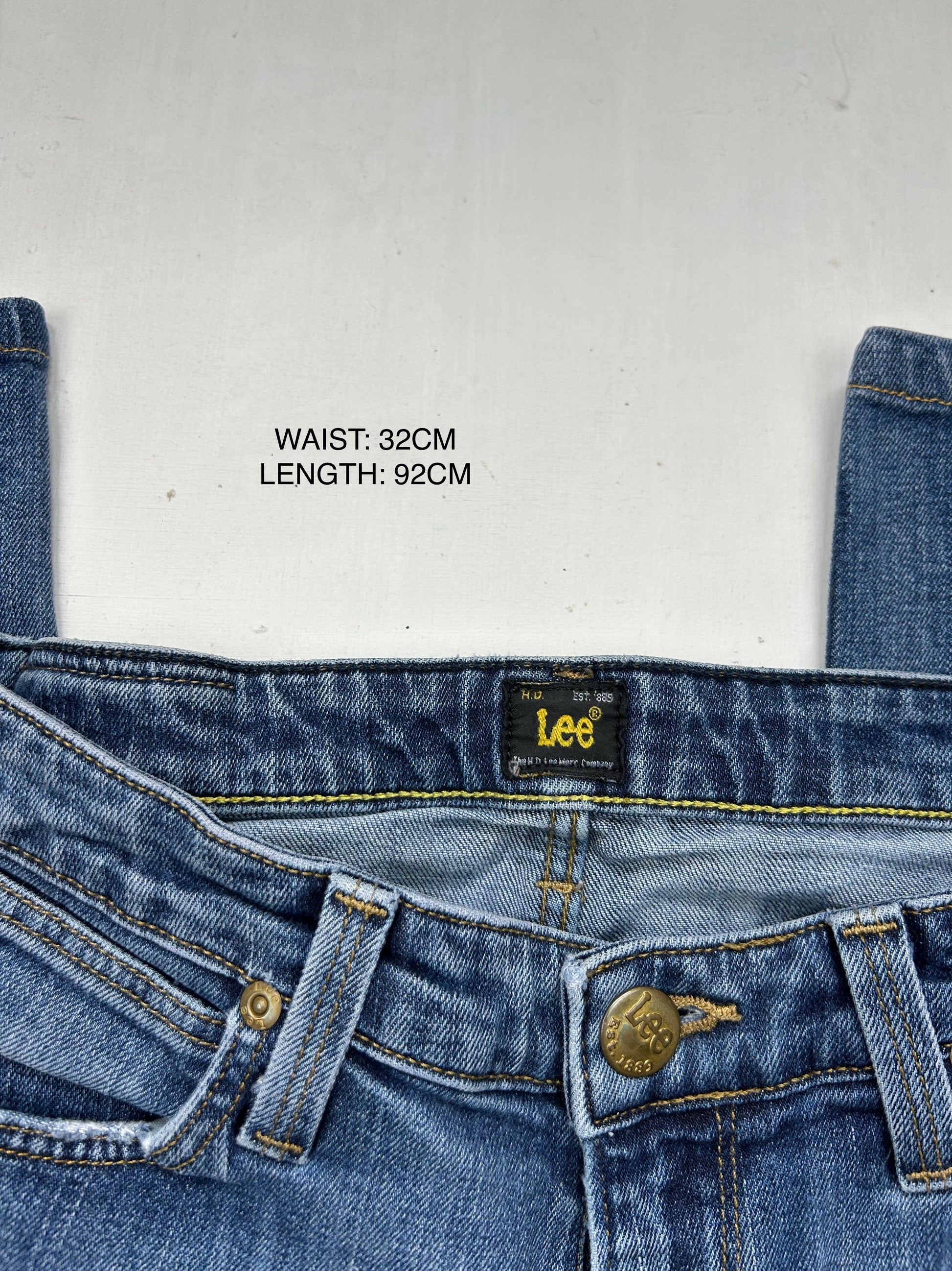 Blue denim low rise bootcut pants (XS)