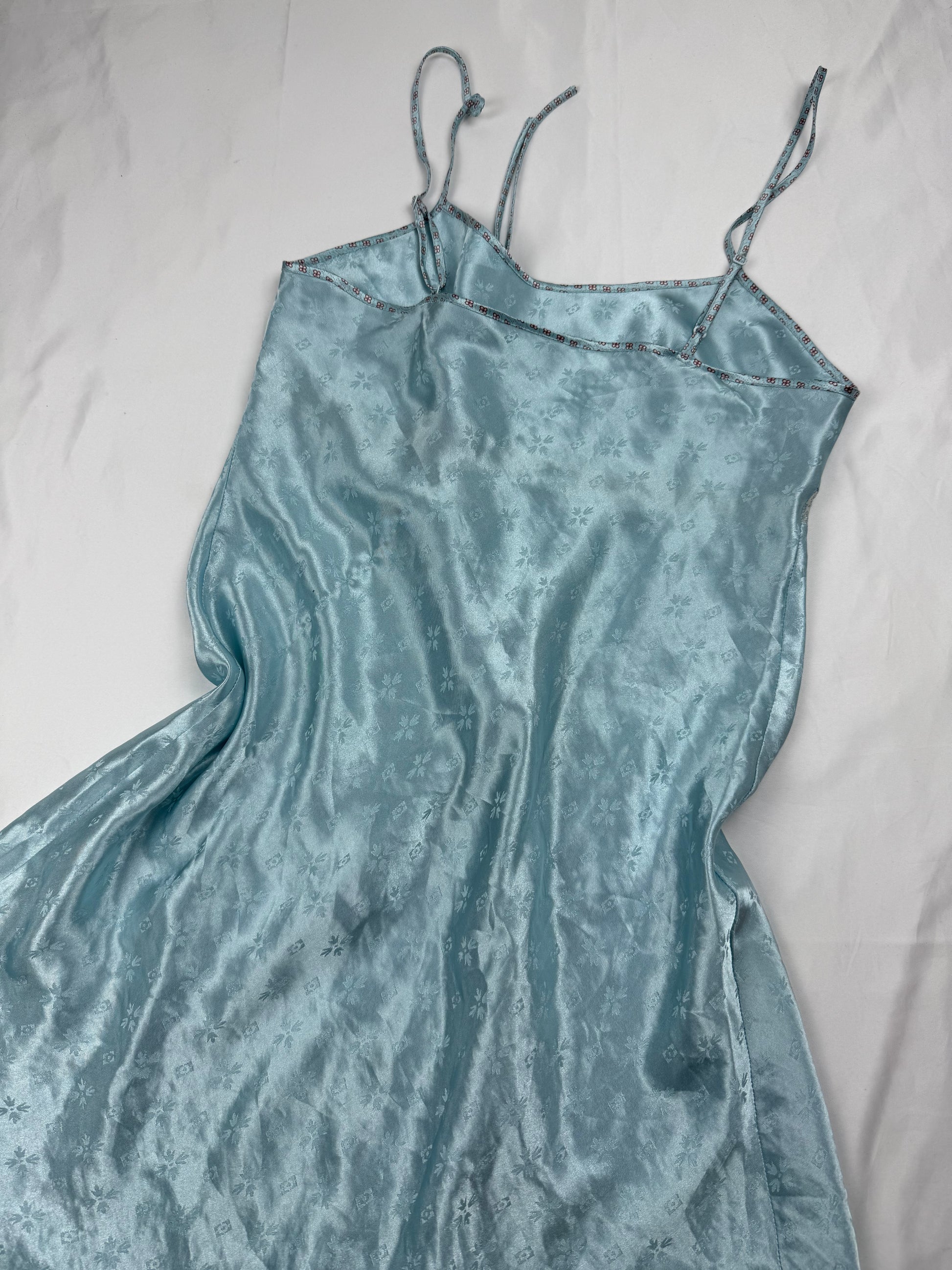 Baby blue floral silky babydoll dress (M)