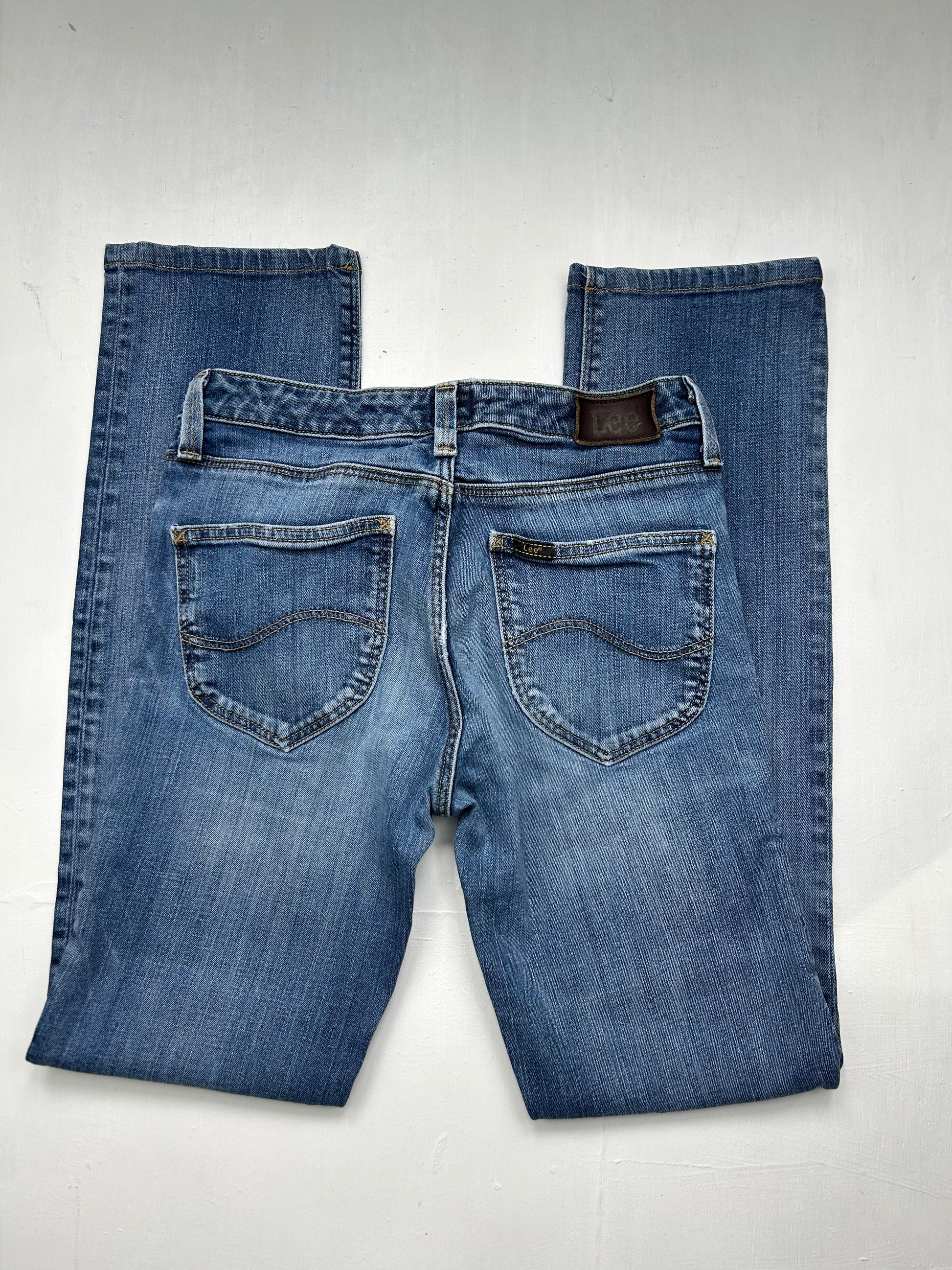 Blue denim low rise bootcut pants (XS)