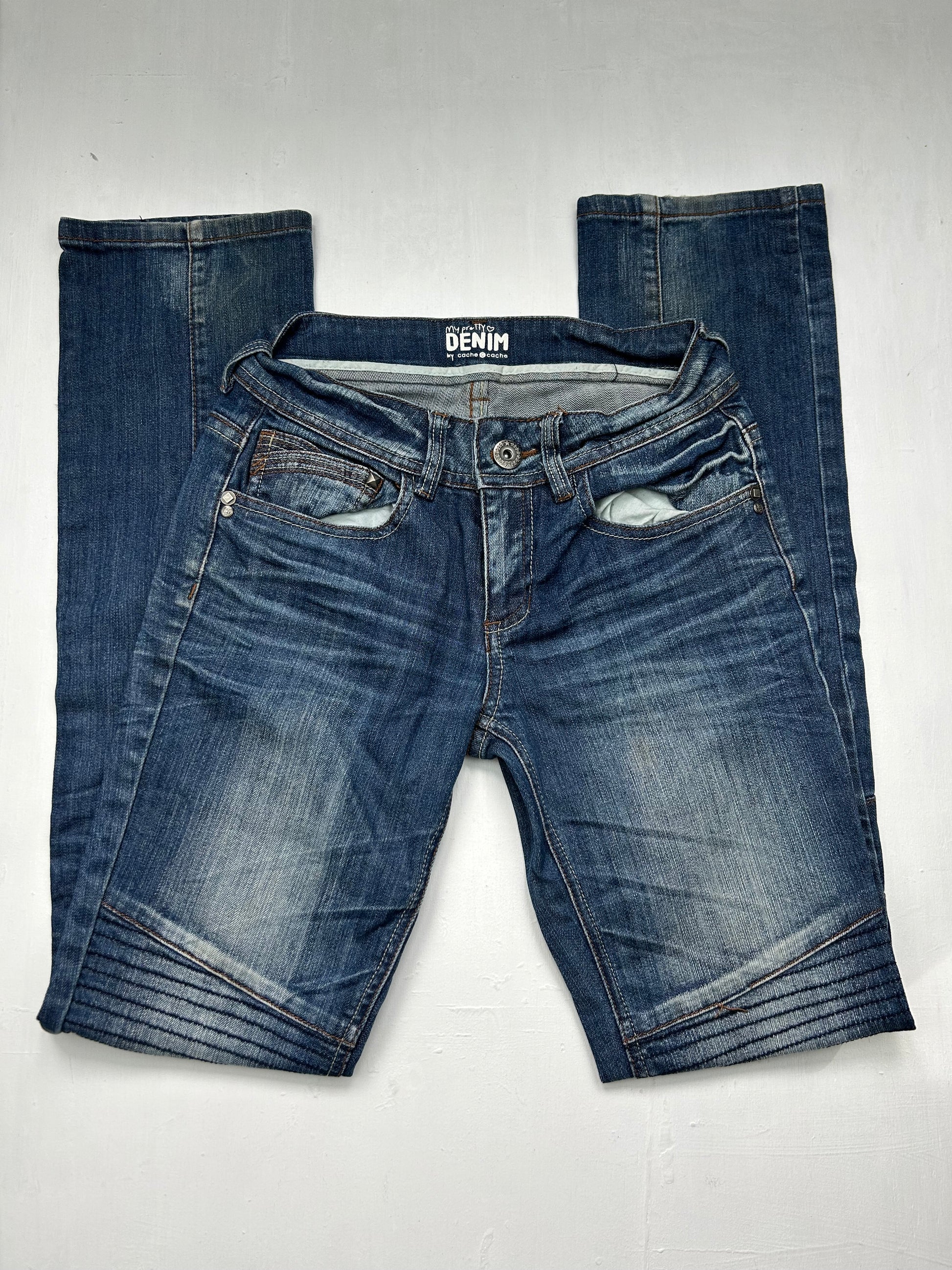 Blue denim low rise straight legs pants (XS)