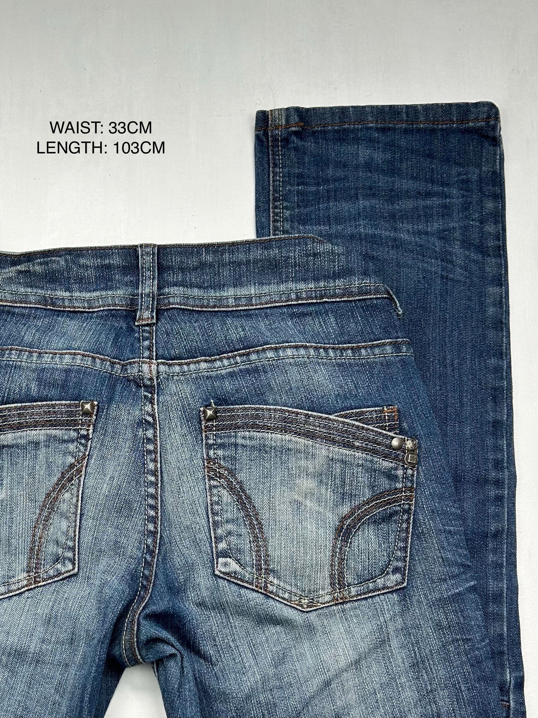 Blue denim low rise straight legs pants (XS)