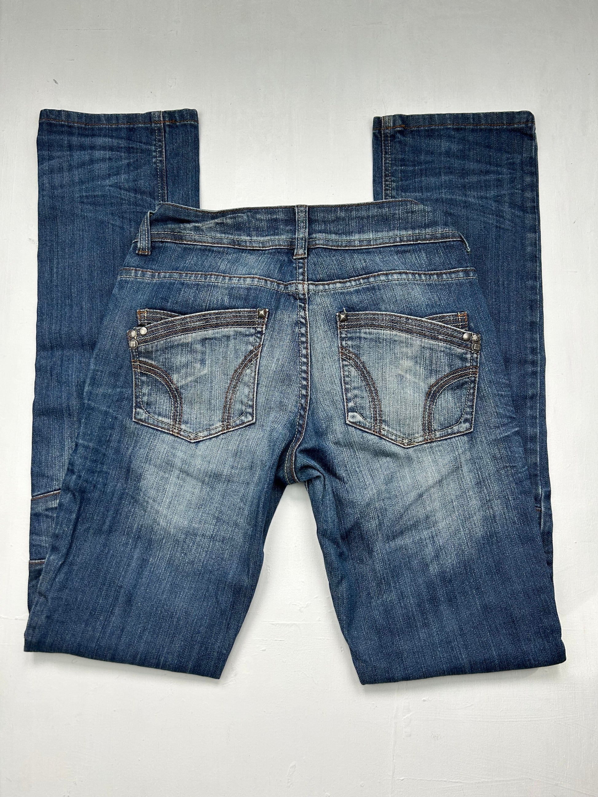 Blue denim low rise straight legs pants (XS)