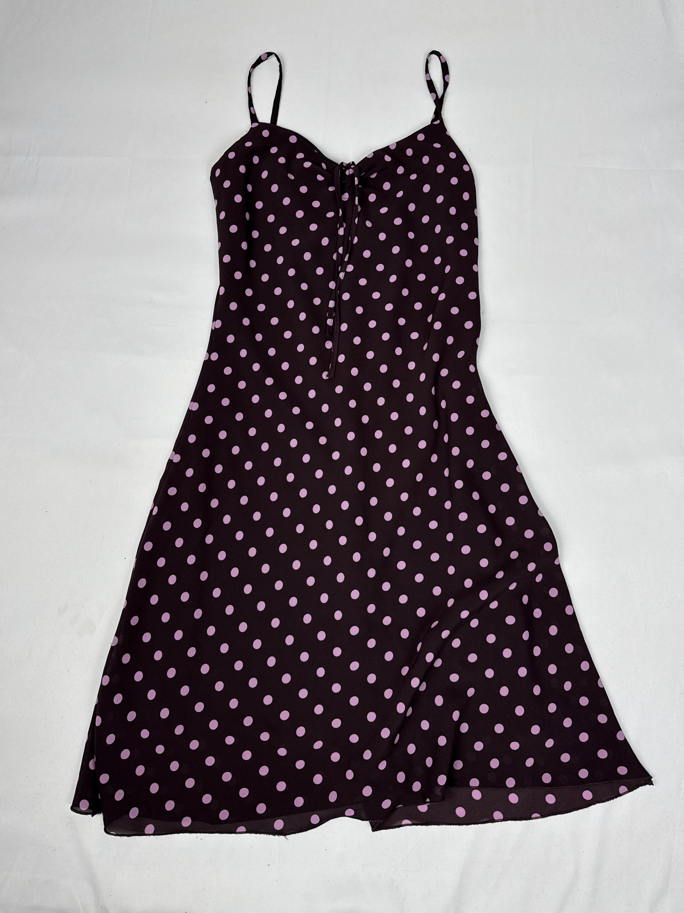 Purple polka dots mid dress (XS/S)