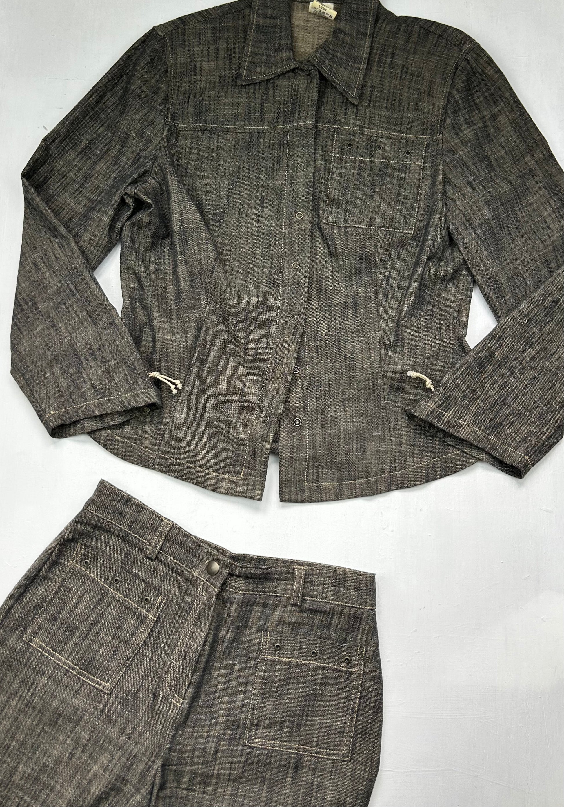 Brown denim blazer office siren jacket + pants set (S/M)