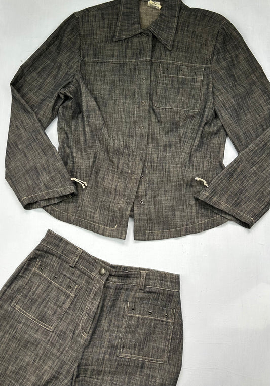 Brown denim blazer office siren jacket + pants set (S/M)