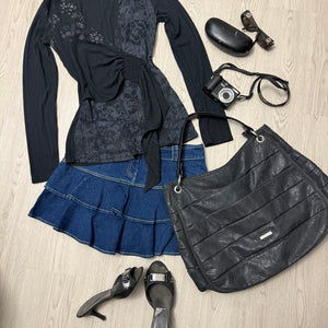 Navy denim pleated mini skirt (M)