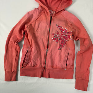 Orange 100% cotton zip up logo hoodie (S/M)