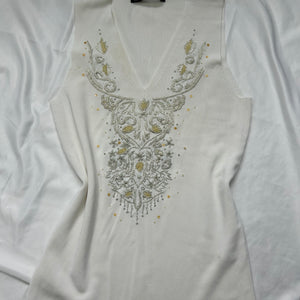 White embroidered pearls knitted tank  top (S/M)