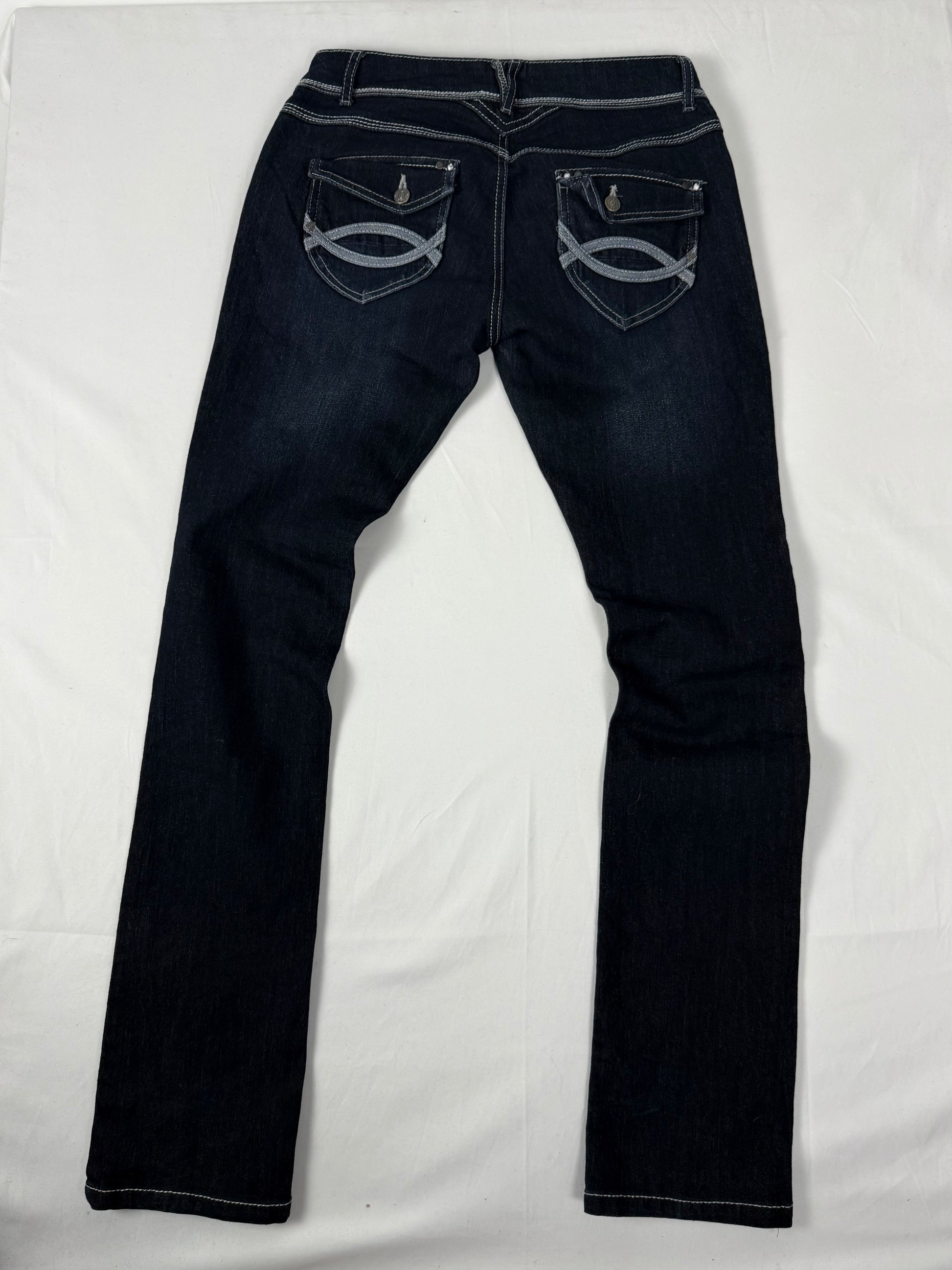 Navy blue denim low rise straight legs pants (S)