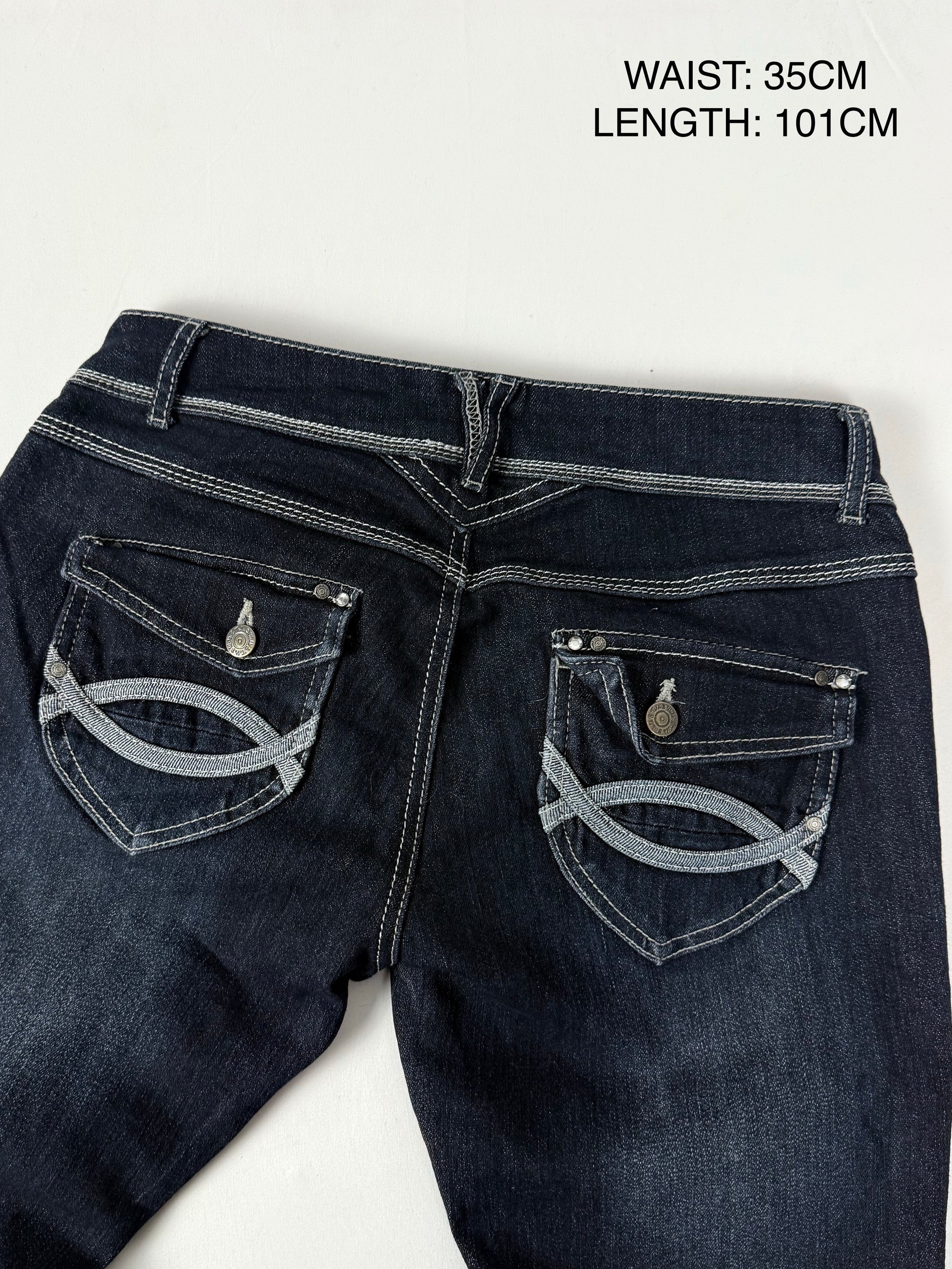 Navy blue denim low rise straight legs pants (S)