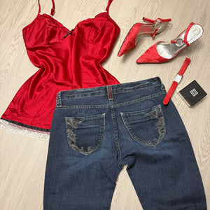 Red silky babydoll cami top (L)